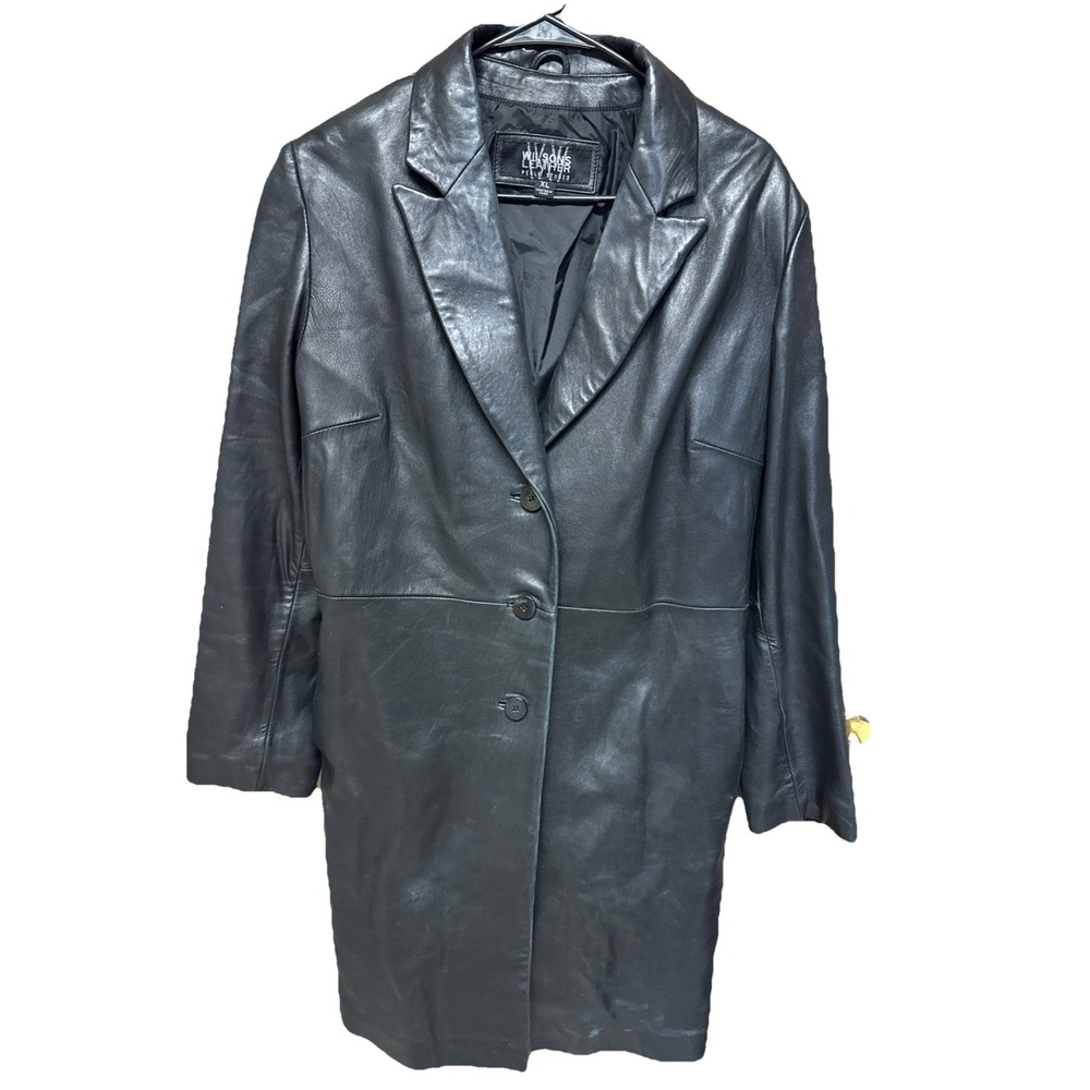 Pelle Studio Wilsons Jacket Women's XL Black Leather Car Coat Long Blazer